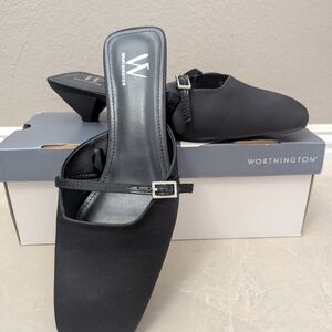 Worthington Black Mules with Buckle